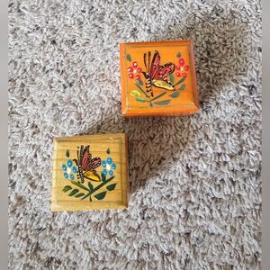 Set Of 2 Woden Hand-Painted Butterfly Trinket Jwelley Boxes